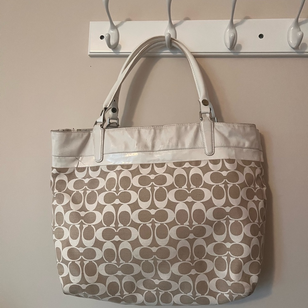Coach White and Tan Canvas Tote Bag - Picture 5 of 5